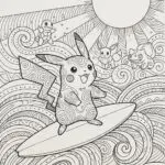 Pikachu Beach Surf Coloring Page