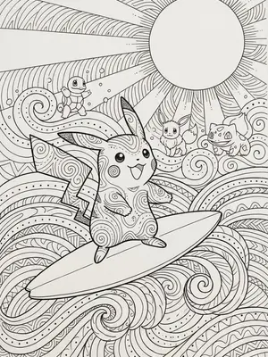 Pikachu Beach Surf Coloring Page coloring pages