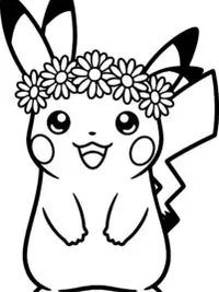 Pikachu Flower Crown Coloring Page