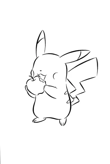 A coloring page of Pikachu’s Apple Snack Coloring Page