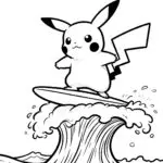 Pikachu Surfing Adventure Coloring Page