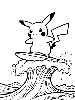 Pikachu Surfing Adventure Coloring Page coloring pages