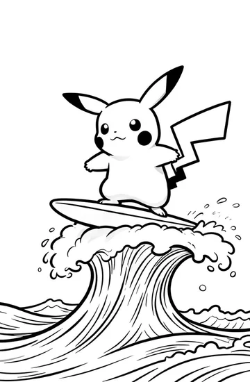 A coloring page of Pikachu Surfing Adventure Coloring Page
