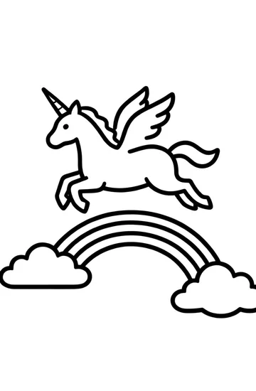 A coloring page of Rainbow Unicorn Flight Coloring Page