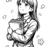 Sakura Schoolgirl Scene Coloring Page
