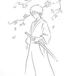 Samurai Cherry Blossom Garden Coloring Page