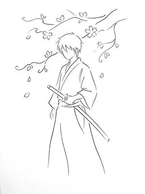 Samurai Cherry Blossom Garden Coloring Page coloring pages