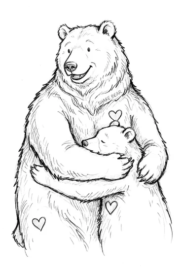 A coloring page of Share Bear Big Hug Coloring Page