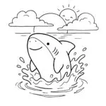 Shark Sunset Splash Coloring Page
