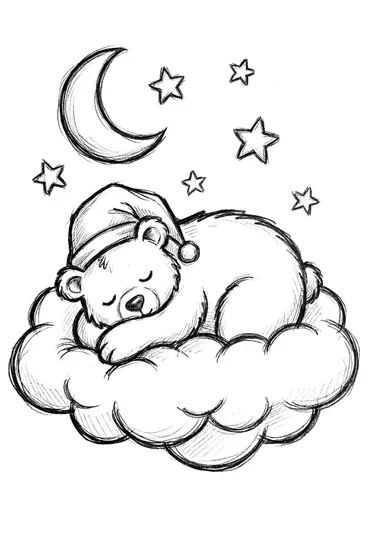 A coloring page of Sleepy Bear Skies Coloring Page