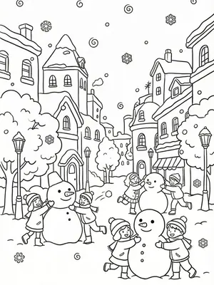 Snowy City Fun Coloring Page coloring pages