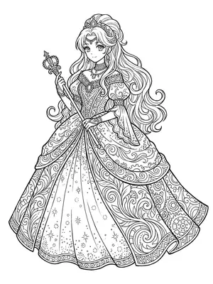 Sparkling Princess Gown Coloring Page coloring pages