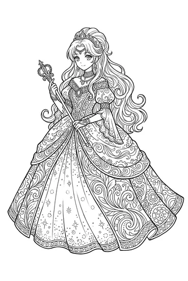 A coloring page of Sparkling Princess Gown Coloring Page