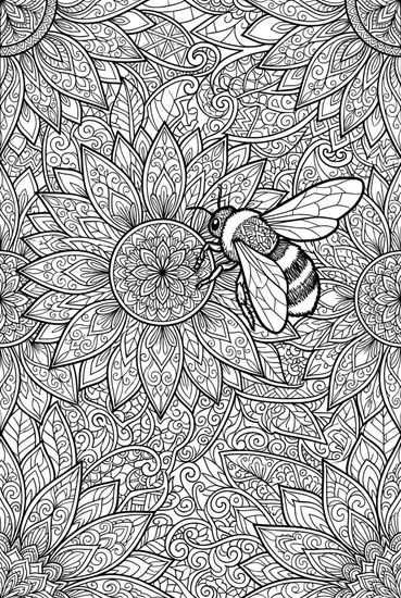 A coloring page of Sunflower Bee Garden Coloring Page