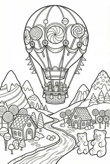A coloring page of Sweet Hot Air Ride Coloring Page