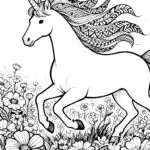 Unicorn Flower Meadow Run Coloring Page