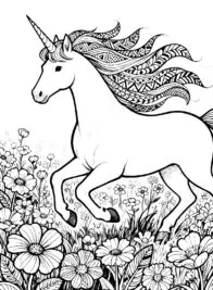 Unicorn Flower Meadow Run Coloring Page