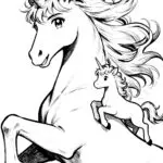 Unicorn Mother and Baby Coloring Page