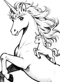 Unicorn Mother and Baby Coloring Page