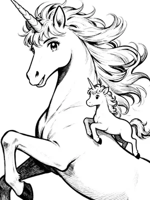 Unicorn Mother and Baby Coloring Page coloring pages