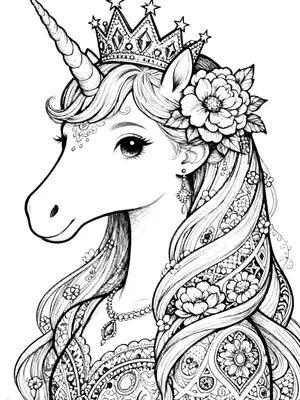Unicorn Princess Crown Coloring Page coloring pages