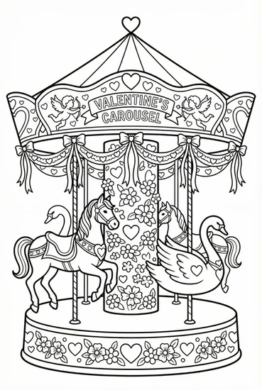 A coloring page of Valentine’s Day Carousel Coloring Page