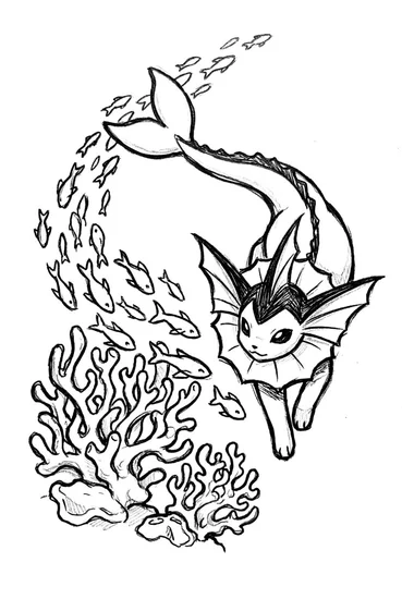 A coloring page of Vaporeon’s Ocean Adventure Coloring Page