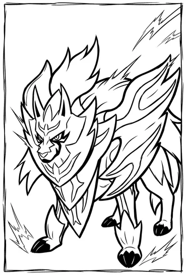 A coloring page of Zamazenta Shield Stance Coloring Page