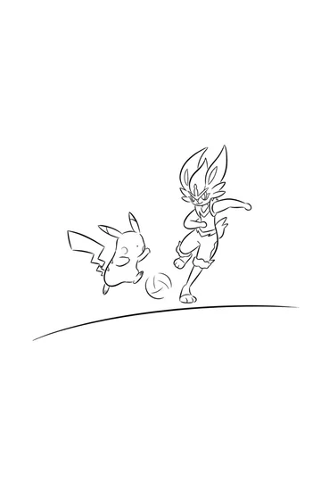 A coloring page of Pikachu Soccer Friends Coloring Page