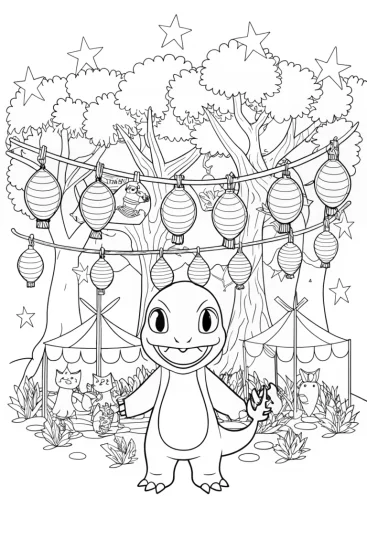 A coloring page of Charmander’s Festival of Fire Coloring Page