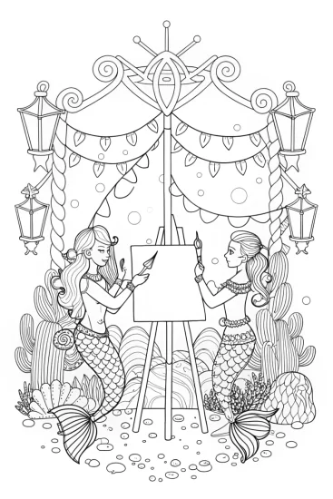 A coloring page of Mermaid Gala Coloring Page