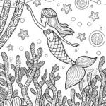 Mermaid’s Celestial Journey Coloring Page
