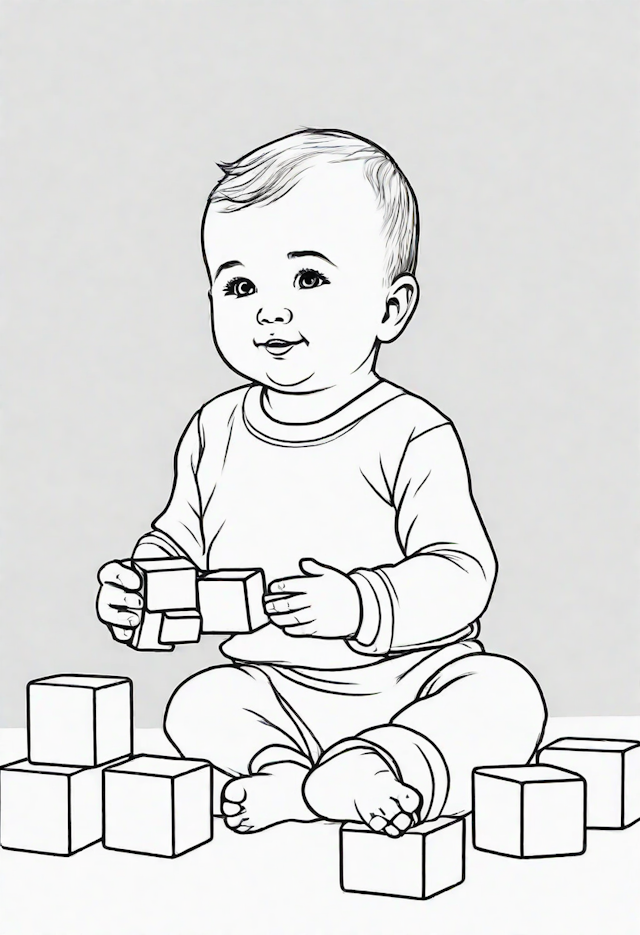 Baby Playing with Building Blocks Coloring Page