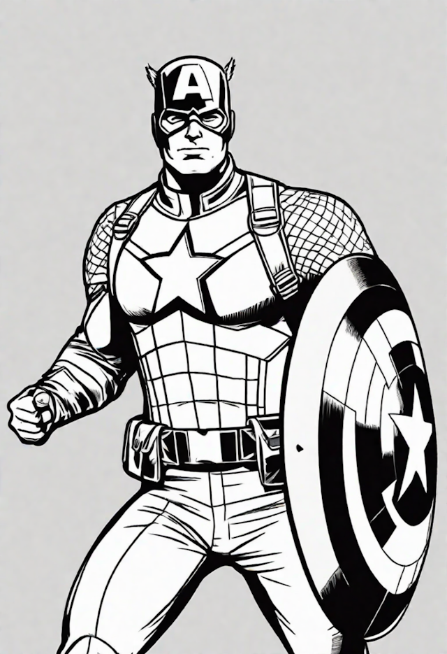 A coloring page of Captain America in Action Coloring Page