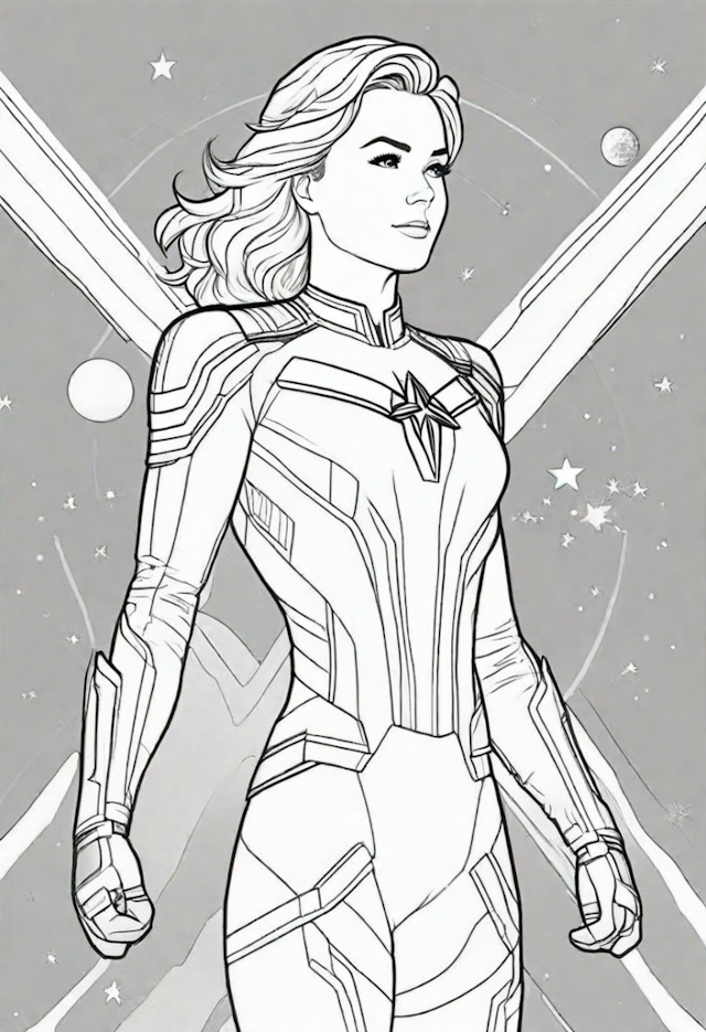 A coloring page of Captain Marvel: Galactic Defender Coloring Page