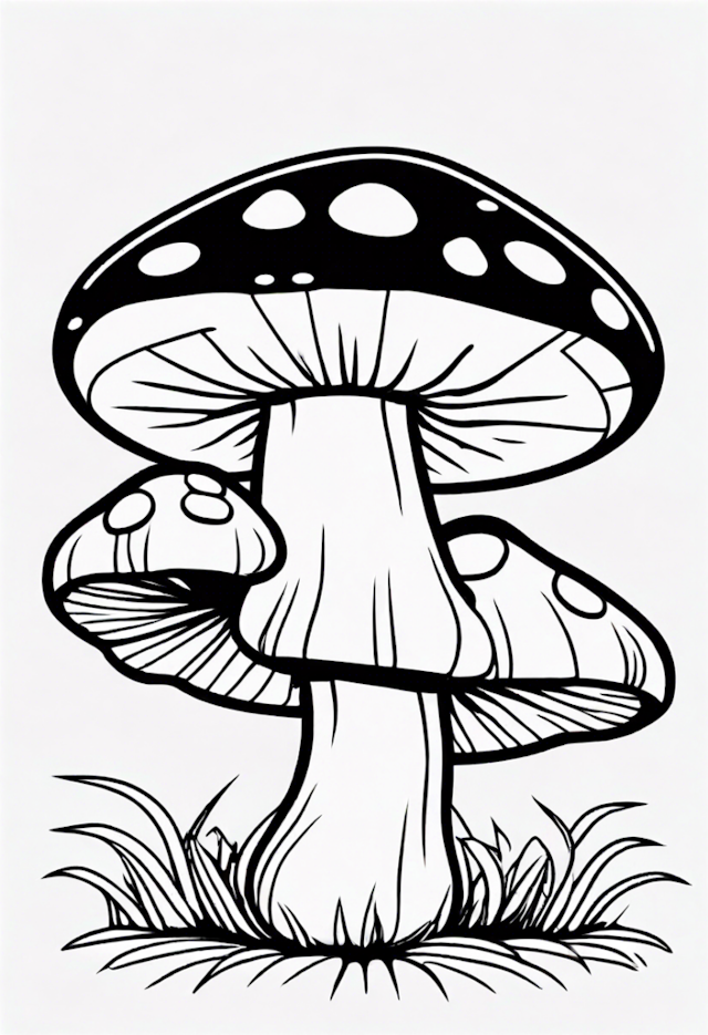 A coloring page of Whimsical Forest Mushrooms Coloring Page