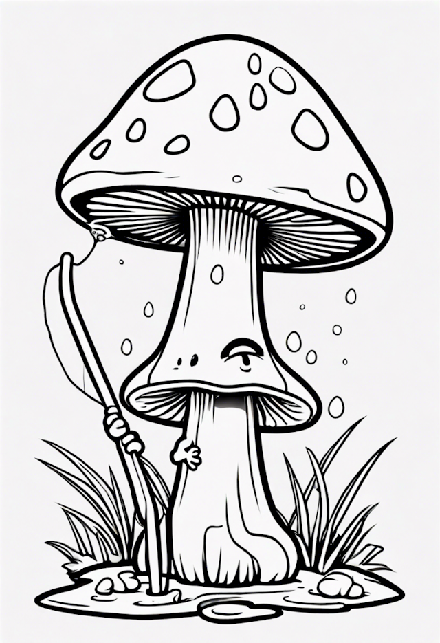 A coloring page of Mushroom Adventures: Myco the Fishing Fun Guy