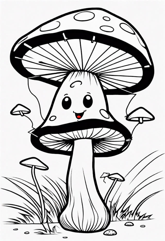 A coloring page of Happy Fungus Coloring Fun