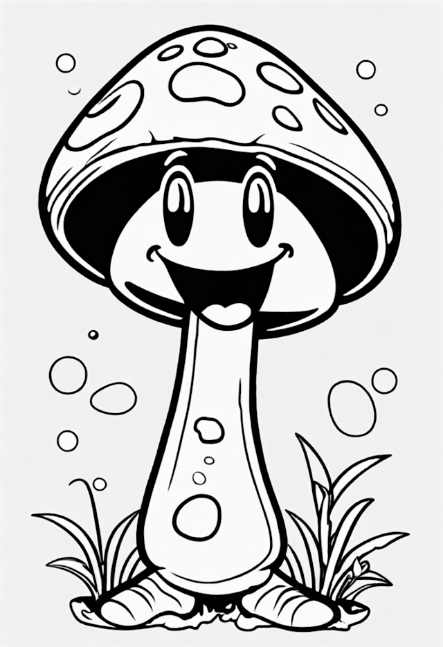 A coloring page of Happy Mushroom Bubbles Coloring Page