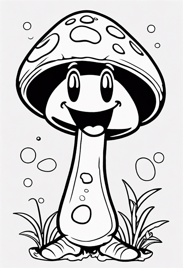 Happy Mushroom Bubbles Coloring Page