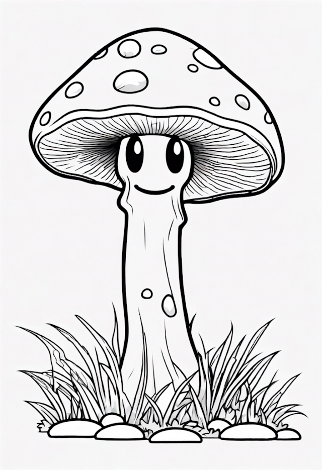 A coloring page of Happy Mushroom Coloring Page