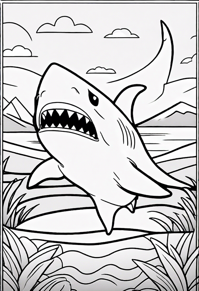 Jumping Shark Adventure Coloring Page