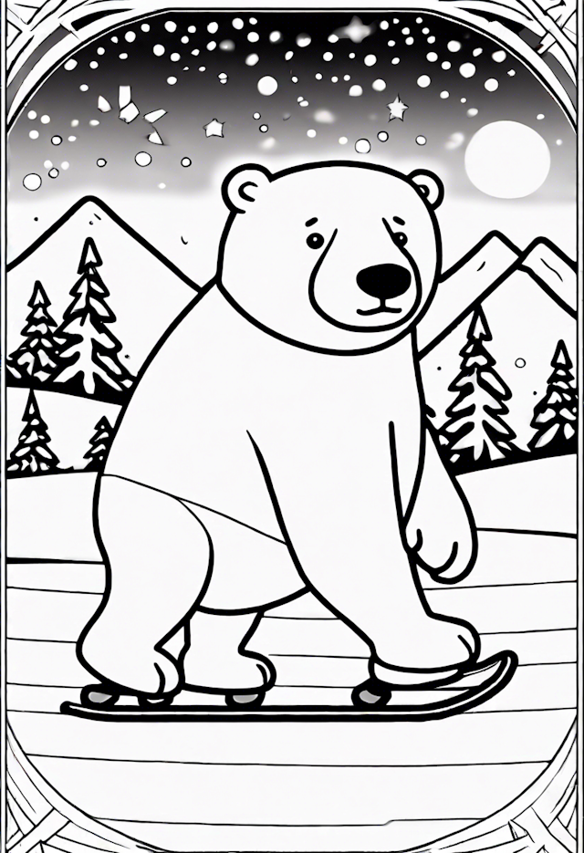 Ice Skating Bear Under the Night Sky