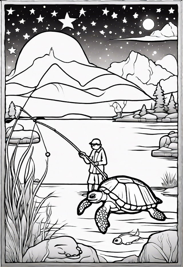 Starry Night Fishing Adventure with Turtle