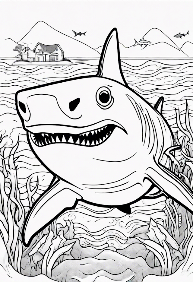 Bruce the Shark’s Underwater Adventure Coloring Page