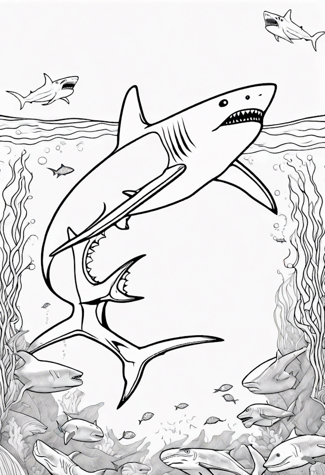 Shark Adventure Under the Sea Coloring Page