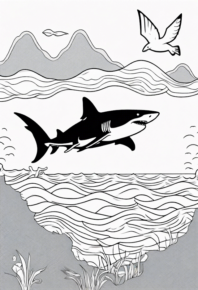 Shark’s Oceanic Adventure Coloring Page