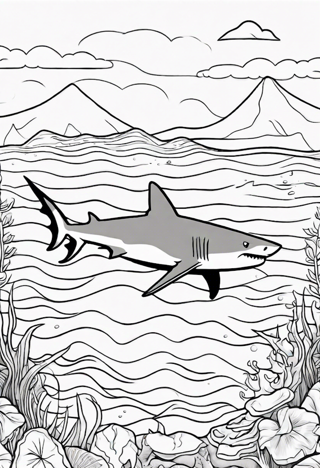 Great White Shark’s Ocean Adventure Coloring Page