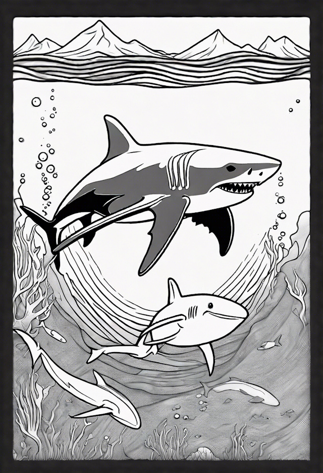 Sharks Underwater Adventure Coloring Page