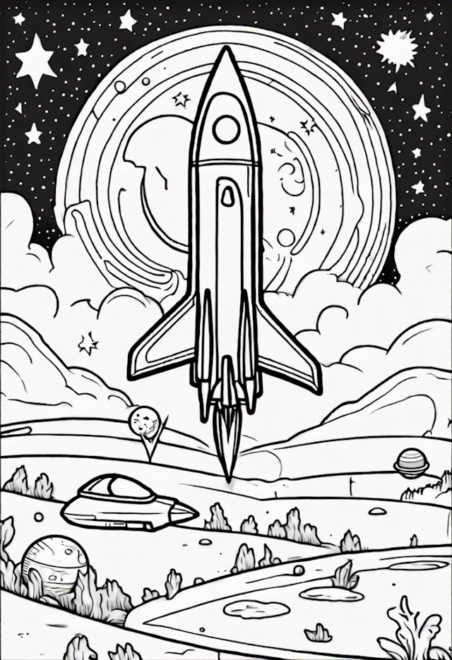 A coloring page of Rocket’s Space Adventure Coloring Page